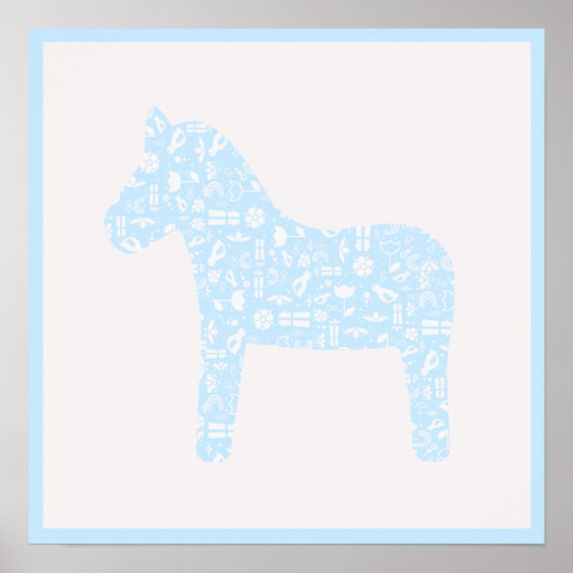 Dala Horse Poster, Baby Blue Colour Poster (Front)