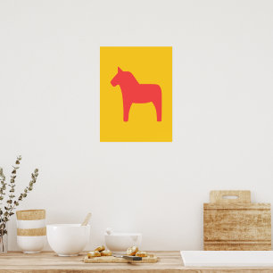 Dala Horse Red on Yellow Poster