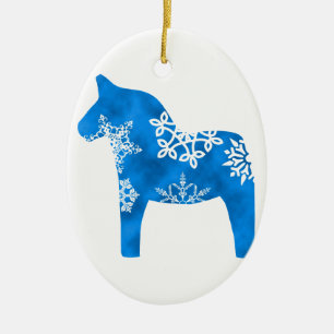Dala Horse Snowflake Ceramic Ornament