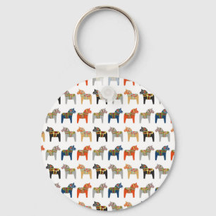 Dala Horse Swedish Folk Art Pattern Keychain