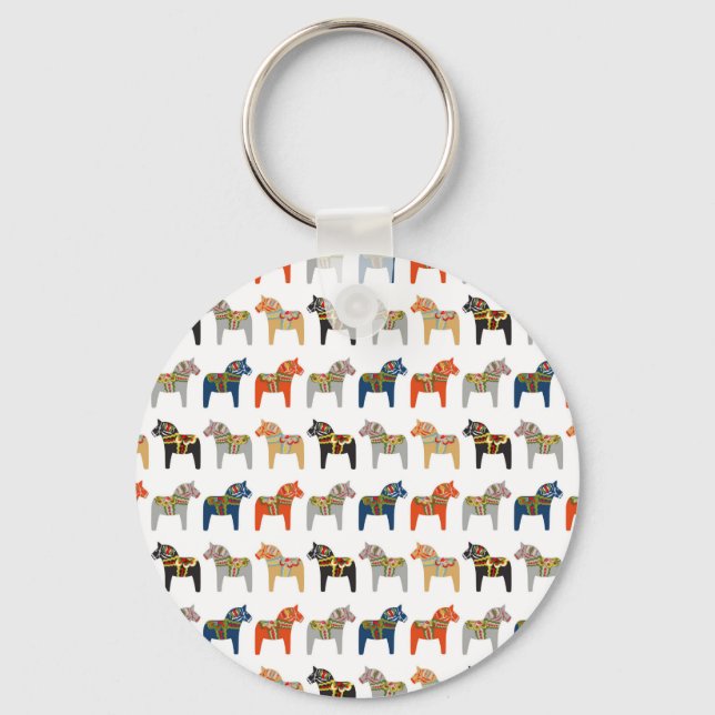 Dala Horse Swedish Folk Art Pattern Keychain (Front)