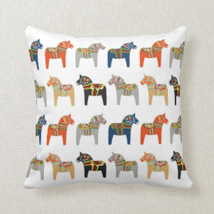 Dala Horse Swedish Folk Art Pattern Throw Pillow