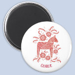 Dala Horse Swedish Personalized Magnet<br><div class="desc">A red and white painting of a  Swedish Dala Horse. Lovely for Christmas,  or for horse and pony lovers at any time of year.
Change the name to customize.  Original art by Nic Squirrell.</div>
