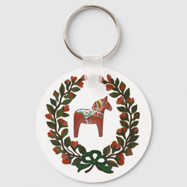 Dala Horse Wreath Keychain (Front)