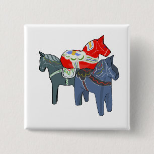Dala Horses 2 Inch Square Button