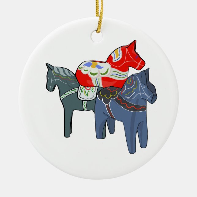 Dala Horses Square Ceramic Ornament (Front)