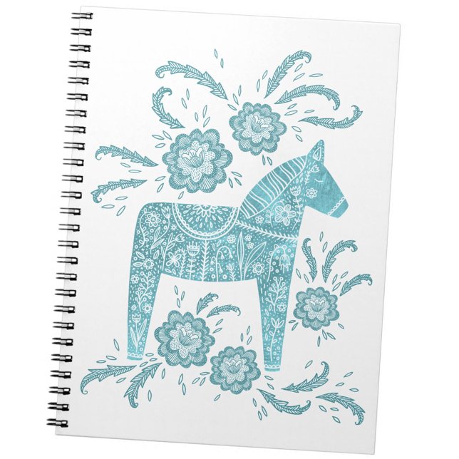 Dala suédois Cheval Turquoise et Carnet blanc (Swedish Dala Horse teal green and white notebook)