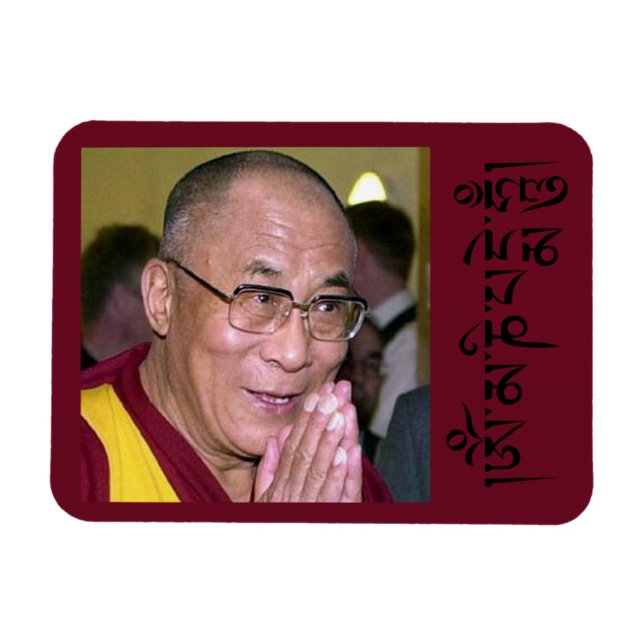 Dalai Lama Praying with Om Mani Padme Hum Mantra Magnet (Horizontal)