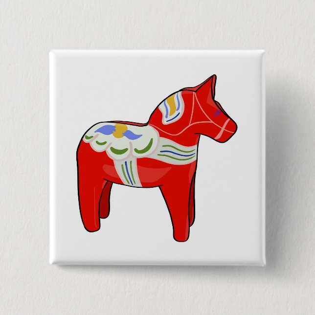 Dalecarlian horse 2 inch square button (Front)
