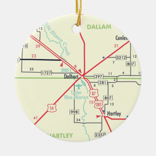 Dalhart TX Map Ceramic Ornament (Front)