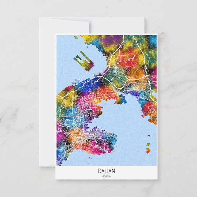 Dalian China City Map Thank You Card (Front)