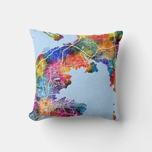 Dalian China City Map Throw Pillow (Front)