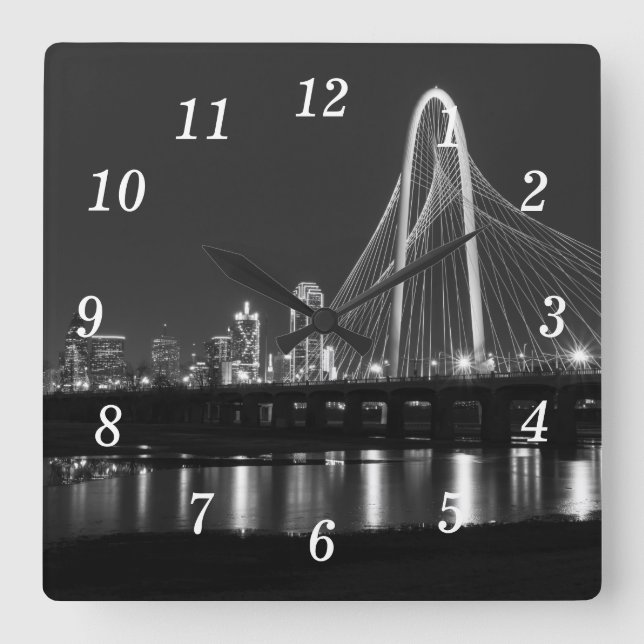 Dallas Bridge View Grayscale Wall Clock (Front)