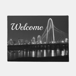 Dallas Bridge View Grayscale Welcome Doormat