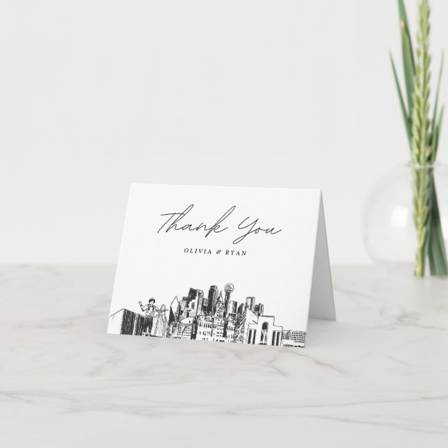 Dallas City Skyline croquis noir Carte de remercie (Devant)