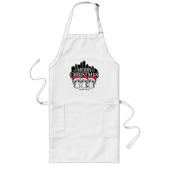 Dallas City Texas Merry Christmas Cats USA Long Apron (Front)