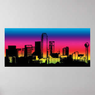 Dallas Color Skyline Poster