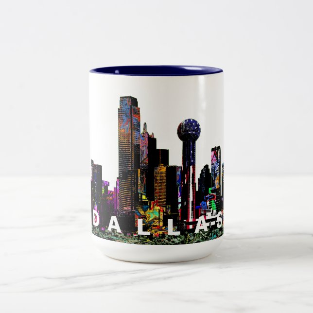 Dallas in graffiti Two-Tone coffee mug (Center)