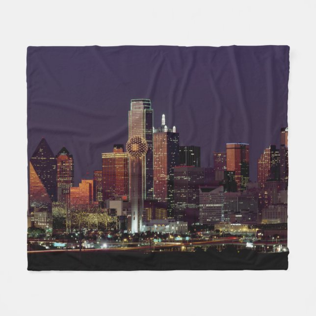 Dallas Skyline at Night Fleece Blanket (Front (Horizontal))
