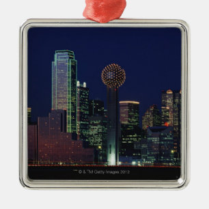 Dallas Skyline at Night Metal Ornament