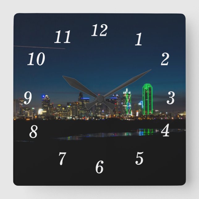 Dallas Skyline Dawn Pano Horloge murale (Recto)