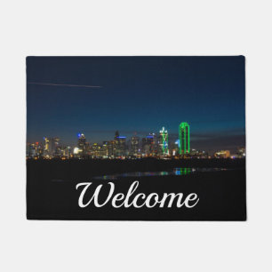 Dallas Skyline Dawn Pano Welcome Doormat