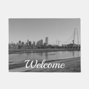Dallas Skyline Grayscale Welcome Doormat