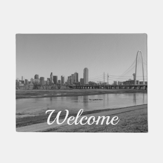 Dallas Skyline Grayscale Welcome Doormat (Front)