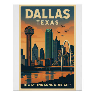 Dallas Skyline  – Retro Texas Travel Wall Art