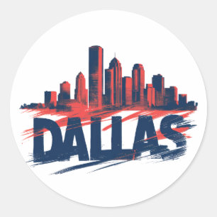 Dallas Skyline Watercolor Art Print – Texas City Classic Round Sticker