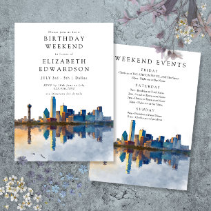 Dallas Skyline Watercolor Birthday Weekend Invitation