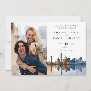 Dallas Skyline Watercolor Photo Wedding Save The Date