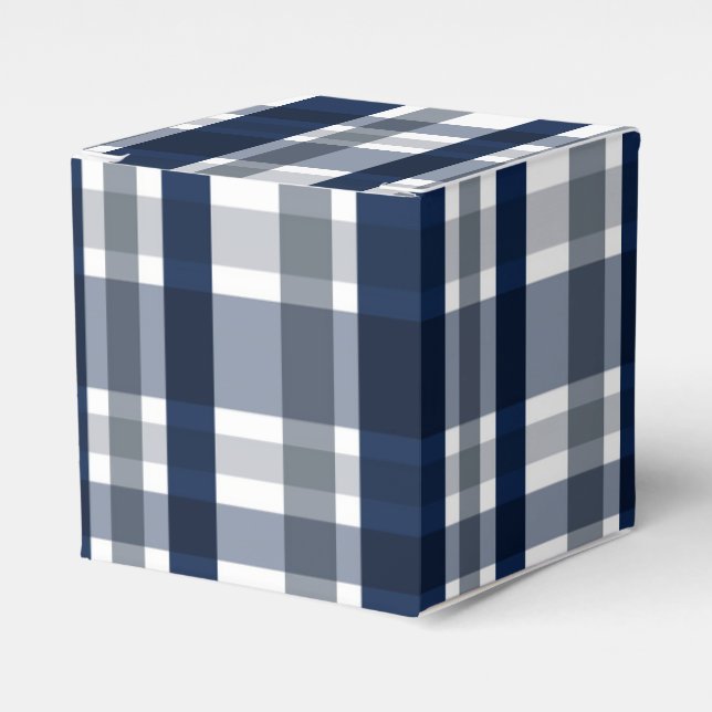 Dallas Sports Fan Navy Blue Silver Plaid Striped Favor Box (Front Side)