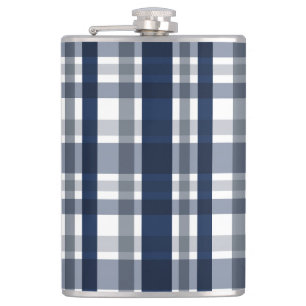 Dallas Sports Fan Navy Blue Silver Plaid Striped Hip Flask