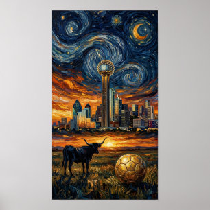 Dallas Starry Night Skyline World Cup 2026 Soccer Poster