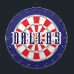 DALLAS Texan White, Silver, Red, And Navy Blue Dartboard<br><div class="desc">DALLAS Texan White, Silver, Red, And Navy Blue Coloured Dart Board Game Including 6 Brass Darts. You may adjust text by selecting the personalization option 🎯Please let me know if you have additional questions and because Zazzle's customer support handles the customer experience you may reach Zazzle customer support by chat,...</div>
