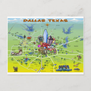 Dallas Texas Cartoon Map Postcard