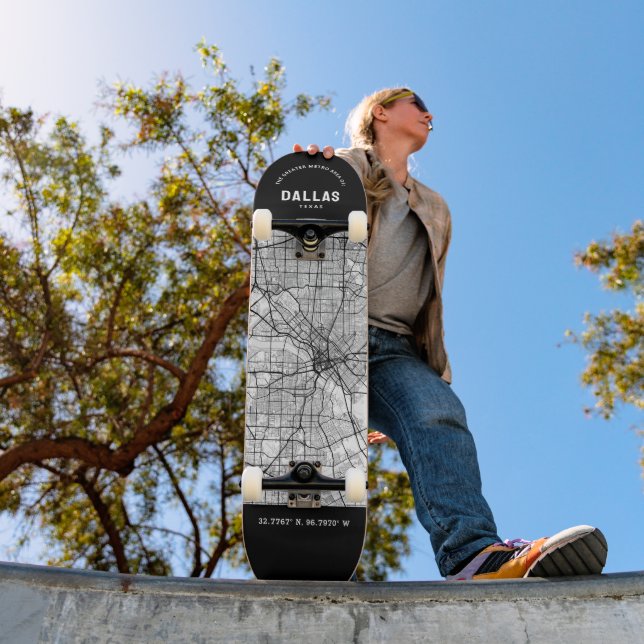 Dallas, Texas City Map Skateboard (Outdoor 1)