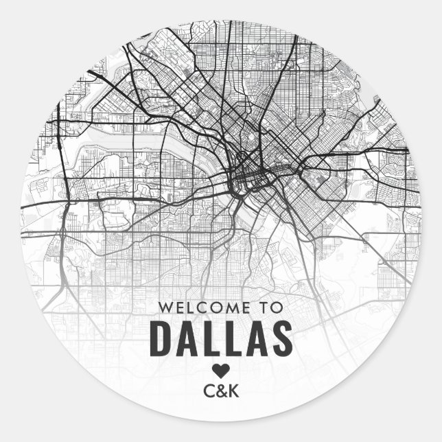 Dallas, Texas City Map | Wedding Welcome Classic Round Sticker (Front)