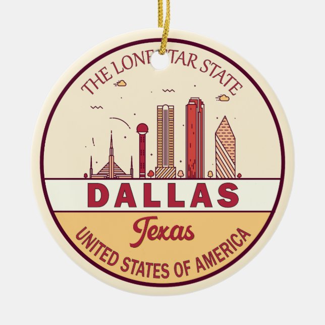 Dallas Texas City Skyline Emblem Ceramic Ornament (Front)