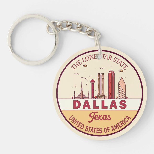 Dallas Texas City Skyline Emblem Keychain (Front)