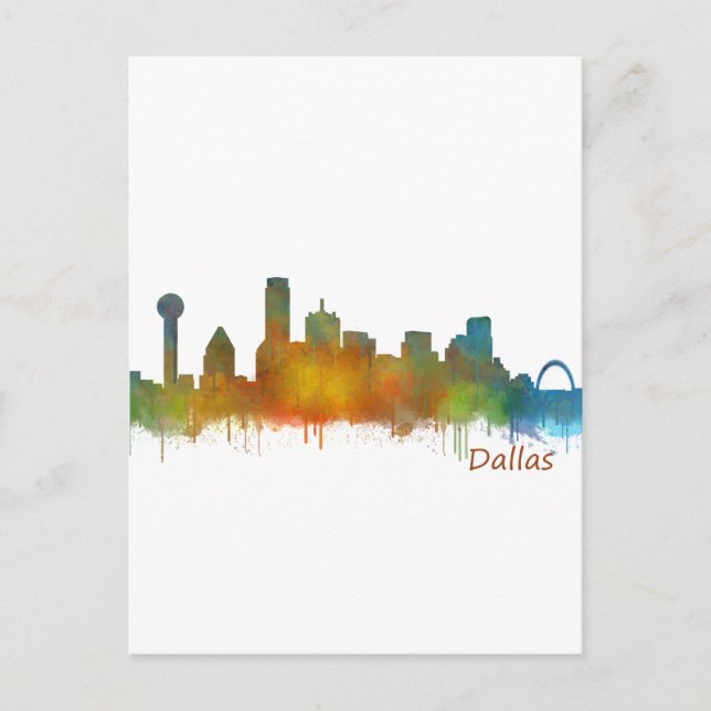 Dallas Texas City Watercolor Skyline Hq v2 Postcard (Front)
