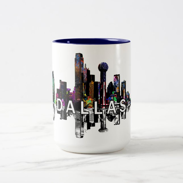 Dallas, Texas in graffiti Two-Tone Coffee Mug (Center)