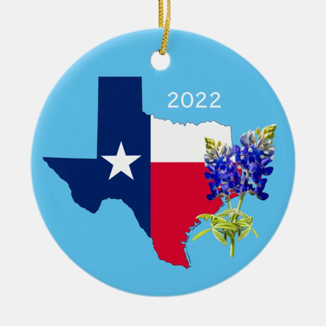 Dallas, Texas Outline and Bluebonnets Ornament (Front)