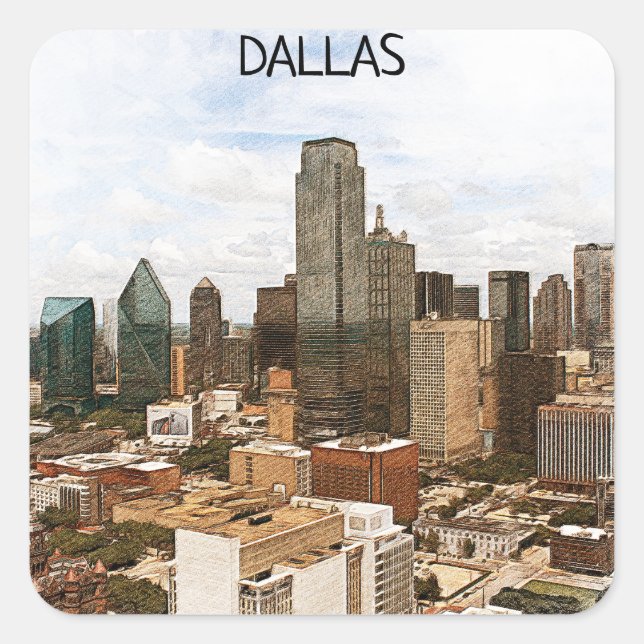 Dallas Texas Panorama VIew City Silhouette Square Sticker (Front)
