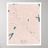 Dallas Texas Pink and Blue Cute Script Street Map