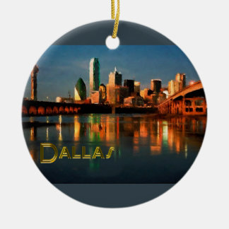 Dallas Texas Skyline at Dusk Ceramic Ornament
