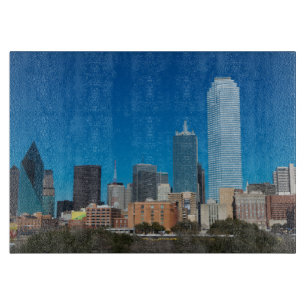 Dallas Texas skyline at sunset Cutting Board