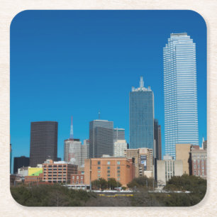 Dallas Texas skyline at sunset Square Paper Coaster