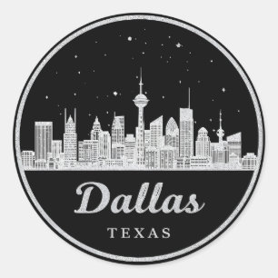 Dallas Texas Skyline Black and White Cityscape Classic Round Sticker
